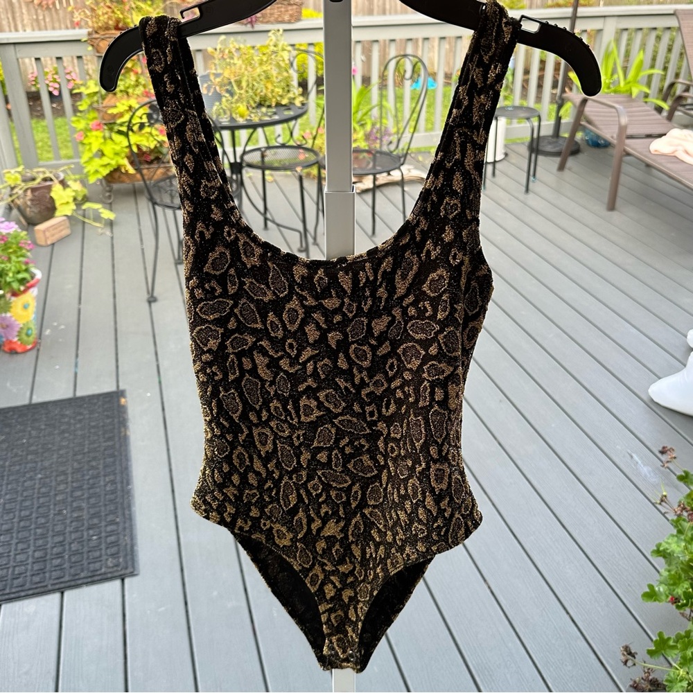 Shining Gold Black Leopard Cheetah body suit one piece sexy animal print